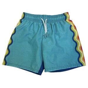 Cat & Jack Boys Swim Trunks 5T Blue Rainbow Trim Reversible EUC